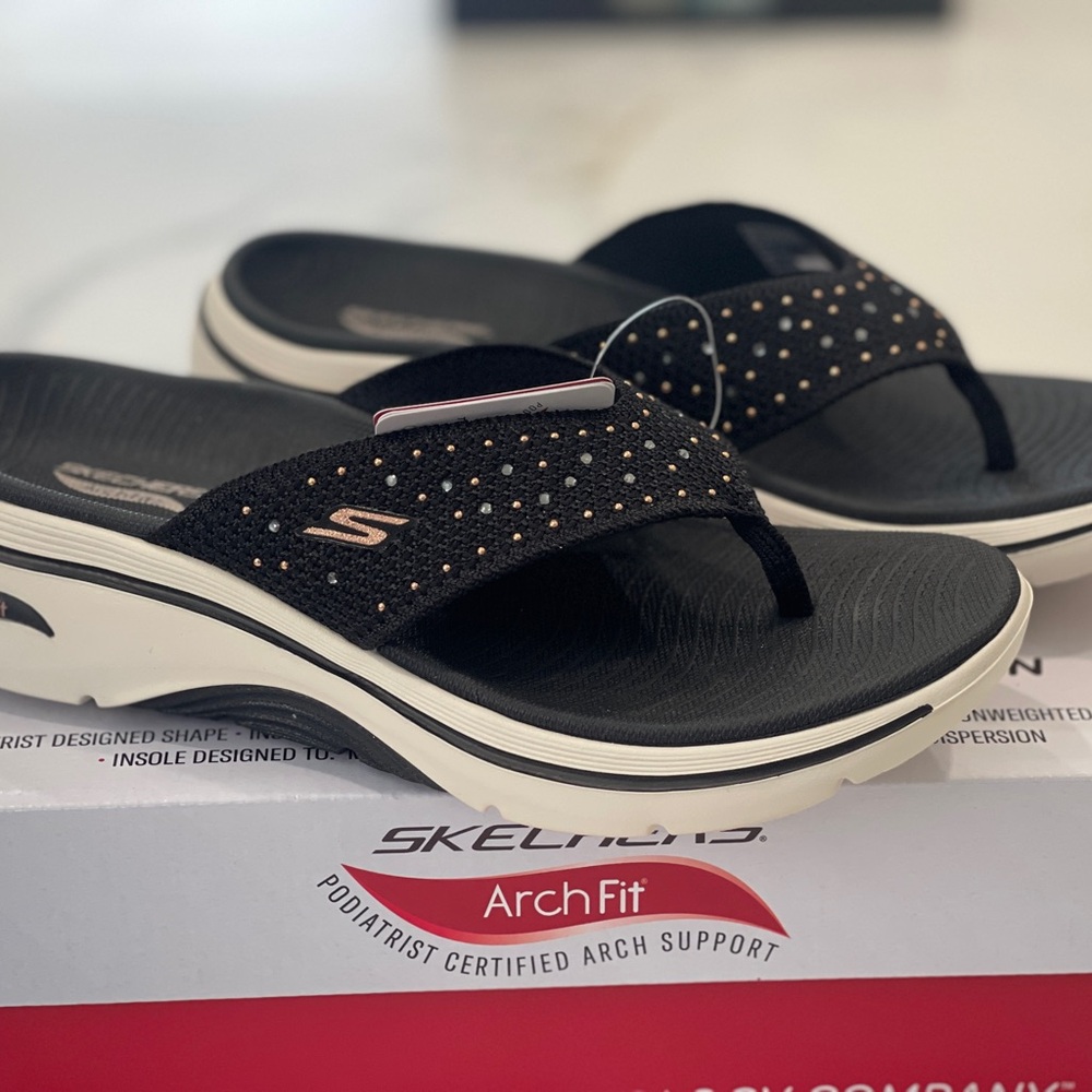 Skechers Black Comfort Sandals with Cushioned Footbed